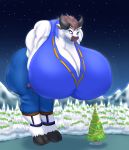  2019 anthro big_breasts blues64 bovid bovine breasts butt cattle christmas christmas_tree cleavage clothed clothing female holidays huge_breasts macro mammal marauder6272 night sky smile snow solo star tree unguligrade_anthro 
