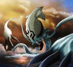  cloud cloudy_sky digimon digimon_adventure fangs gesomon kyoukotu-kubinasi no_humans open_mouth sky solo squid tentacles water 