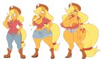  anthro applejack_(mlp) areola areola_slip big_breasts bimbofication breast_expansion breasts button_pop cleavage clothed clothing equid equine female friendship_is_magic huge_breasts lamarkey mammal my_little_pony thick_thighs wide_hips 
