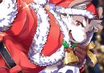  2019 anthro bell blush christmas clothed clothing costume cute_fangs domestic_cat felid feline felis fur grey_body grey_fur hat headgear headwear hijirinoyuta holidays holly_(plant) male mammal multicolored_body multicolored_fur open_mouth pink_nose plant santa_costume santa_hat santa_suit sitri solo tokyo_afterschool_summoners two_tone_body two_tone_fur video_games whiskers white_body white_fur 