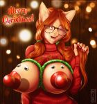  anthro big_breasts breasts christmas clothed clothing eyewear felid feline female glasses holidays huge_breasts humor katrina_fowler llmixll mammal pinup pose solo sweater topwear 