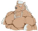  anthro brown_body brown_fur bust_portrait canid canine canis daily-incineroar demon fangs fur hair hi_res male mammal marchosias_(tas) muscular muscular_male nude pecs portrait red_eyes scar simple_background solo tokyo_afterschool_summoners video_games white_background white_hair wolf 