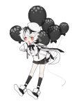  1boy absurdres balloon black_hair black_legwear bow hat highres ibex long_sleeves male_focus multicolored_hair open_mouth original red_eyes socks two-tone_hair white_background white_hair white_headwear wide_sleeves 