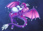  2016 anthro belly big_belly big_breasts breasts claws digital_media_(artwork) dragon female horn navel nipples nude open_mouth papayamist pregnant scalie simple_background smile solo wings 
