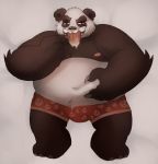  2015 anthro belly black_body black_fur bodily_fluids bulge clothing drooling fur giant_panda humanoid_hands ijdraws male mammal navel nipples overweight overweight_male saliva solo tongue tongue_out underwear ursid white_body white_fur 