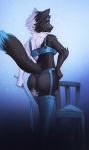  2019 andyd anthro black_body black_fur canid canine clothed clothing digital_media_(artwork) female fur mammal solo standing white_body white_fur 