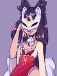 animal_humanoid asian_clothing bell black_hair breasts canid canid_humanoid canine canine_humanoid clothing east_asian_clothing female glittermiilk hair humanoid japanese_clothing mammal mammal_humanoid mask pink_background simple_background solo 