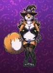  anthro belly big_belly breasts canid canine clothing digital_media_(artwork) female fox lingerie looking_at_viewer mammal navel papayamist pregnant simple_background smile solo standing 