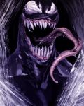  1boy long_tongue male_focus marvel mask miwa_shirou open_mouth portrait saliva sharp_teeth solo symbiote teeth tongue venom_(marvel) 