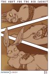  2019 absurd_res anthro comic digital_media_(artwork) fur hare hi_res lagomorph leporid lirkov male mammal nude penis solo tongue 