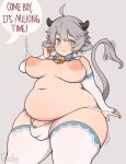  animal_humanoid big_breasts blush bodily_fluids bovid bovid_humanoid bovine bovine_humanoid breasts bulge cattle_humanoid clothing cuccokingu english_text gynomorph horn humanoid intersex lactating legwear looking_at_viewer mammal mammal_humanoid milk overweight overweight_gynomorph overweight_intersex panties penis solo text thigh_highs underwear wide_hips 