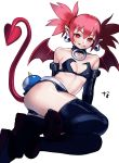  1girl 88362 absurdres arm_belt belt black_belt black_choker black_footwear black_gloves black_legwear black_skirt blue_wings boots breasts buckle choker demon_girl demon_tail demon_wings disgaea earrings elbow_gloves etna flat_chest gloves highres jewelry makai_senki_disgaea navel pointy_ears prinny red_eyes red_hair red_wings simple_background skirt skull_earrings small_breasts tail thigh_boots thighhighs twintails white_background white_belt wings 