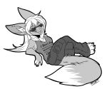  black_and_white bottomwear canid canine cargo_pants clothing eyewear fangs fennec fox furkinghell hair mammal mink monochrome mustelid musteline nails pants piercing rose_dandy-ba shirt sunglasses tongue tongue_out tongue_piercing tongue_stud topwear white_hair 