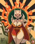  5_fingers absurd_res amaterasu anthro areola areola_slip batartcave black_pawpads breasts canid canine canis capcom deity eyes_closed female fingers front_view fur hi_res mammal nipple_outline pawpads video_games wolf ōkami 