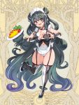  1girl absurdly_long_hair apron black_eyes black_hair breasts cameltoe choker cleavage covered_nipples dairoku_youhei eyebrows_visible_through_hair food full_body garter_straps green_eyes green_hair heart heart_choker heart_hands high_heels holding holding_food large_breasts living_hair long_hair looking_at_viewer maid_apron maid_headdress multicolored_hair navel official_art omelet omurice open_mouth ryoji_(nomura_ryouji) smile solo streaked_hair thighhighs two-tone_hair two_side_up very_long_hair waist_apron white_hair 