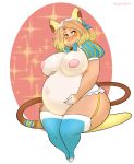  absurd_res anthro belly big_belly big_breasts breasts curvy_figure female hand_on_stomach hi_res looking_at_viewer nintendo pok&eacute;mon pok&eacute;mon_(species) pregnant raichu solo thick_thighs tragicfame video_games voluptuous 
