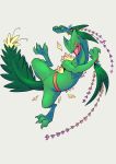  3_toes ambiguous_gender dancing feral green_body grey_background hi_res looking_at_viewer nintendo open_mouth open_smile pok&eacute;mon pok&eacute;mon_(species) sceptile simple_background smile solo toes tsbellatre video_games yellow_sclera 