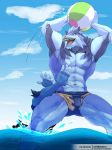  blue_body blue_fur bulge canid canine canis clothed clothing domestic_dog duo faceless_male fangs fur male mammal muscular noah_(tsbellatre) open_mouth topless tsbellatre 
