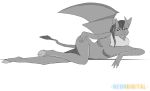  absurd_res breasts chiropteran featureless_breasts female hi_res horn looking_at_viewer lying mammal nude on_side sketch slimemonsta solo wings 