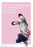  2016 absurd_res anthro barefoot biped border bottomwear carrot_pen clothed clothing dipstick_ears disney english_text eyes_closed fully_clothed fur grey_body grey_fur hi_res holding_object judy_hopps lagomorph leporid mammal motivational_poster multicolored_ears pants pink_background rabbit shirt simple_background smile softlight289 solo text topwear url white_border zootopia 