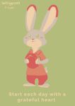  2017 ambiguous_gender anthro barefoot blush bottomwear cheek_tuft clothed clothing dipstick_ears disney english_text facial_tuft fully_clothed fur green_background grey_body grey_fur hat headgear headwear judy_hopps lagomorph leporid mammal multicolored_ears pants rabbit shirt simple_background softlight289 solo standing text topwear tuft zootopia 