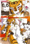  2014 anthro anus areola better_late_than_never big_breasts blush bodily_fluids breasts bulge comic daigaijin dialogue dreamworks english_text erect_nipples erection eyes_closed felid female female/female genital_fluids giant_panda grin group inviting kung_fu_panda leopard male mammal master_po_ping master_tigress nipples nude painting_(artwork) pantherine penis pussy pussy_juice saliva saliva_string sex smile snow_leopard song_(kung_fu_panda) speech_bubble text tiger traditional_media_(artwork) tribadism ursid vaginal watercolor_(artwork) 