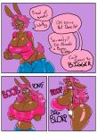  absurd_res anthro big_breasts bimbofication breast_expansion breast_implants breasts comic dialogue female hi_res huge_breasts lagomorph leporid lipstick makeup mammal rabbit scarfyace thick_thighs 