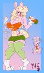  big_breasts bimbofication bottomwear breasts carrot cleavage clothed clothing female feral food lagomorph leporid lipstick makeup mammal plant rabbit scarfyace shorts vegetable 