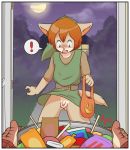  ! auzzie auzzie(muskie) balls blush brown_hair candy clothing cub embarrassed food foreskin hair halloween hat headgear headwear hi_res holidays link moon night nintendo penis public_nudity purple_hair the_legend_of_zelda upskirt video_games young 