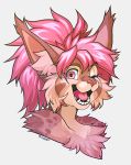  anthro avery_(roanoak) ear_tuft felid feline fur girly headshot_portrait lynx male mammal orange_body orange_fur pink_eyes portrait roanoak solo tuft white_body white_fur 