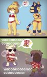  2019 aloha_shirt angry animal_crossing ankha_(animal_crossing) anthro bikini blonde_hair blue_hair bottomwear canid canine canis clothed clothing crossed_arms digby_(animal_crossing) digital_media_(artwork) dipstick_tail domestic_cat domestic_dog egyptian eyewear felid feline felis female gesture hair hi_res isabelle_(animal_crossing) male mammal marshal_(animal_crossing) mr-shin multicolored_tail nintendo open_mouth pictographics pointing rodent sciurid shih_tzu short_hair shorts striped_tail stripes sunglasses swimwear text thought_bubble toy_dog tree_squirrel video_games 