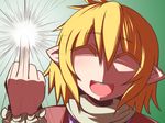  2ch ^_^ blonde_hair closed_eyes hakika meme middle_finger mizuhashi_parsee open_mouth pointy_ears short_hair smile solo touhou 