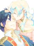  1girl bad_id bad_pixiv_id blue_hair couple forehead_kiss hetero kiss multicolored_hair nia_teppelin older simon tegaki tengen_toppa_gurren_lagann zukki_(suzukio) 