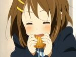  animated animated_gif blazer brown_hair closed_eyes eating food hair_ornament hairclip hirasawa_yui jacket k-on! lowres screencap solo 