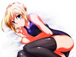  artoria_pendragon_(all) blonde_hair blue_eyes fate/stay_night fate_(series) lying on_side one-piece_swimsuit oruta_(owata_saber) saber school_swimsuit solo swimsuit thighhighs 
