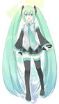  aqua_eyes aqua_hair bad_id bad_pixiv_id detached_sleeves hatsune_miku highres long_hair necktie open_mouth siren_(zzzzz1218) skirt smile solo thighhighs twintails very_long_hair vocaloid 