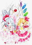  apple bad_apple!! bad_id bad_pixiv_id bat_wings flandre_scarlet flower food fruit hat multiple_girls no_nose one_eye_closed remilia_scarlet siblings sisters sou_hoshi touhou traditional_media watercolor_(medium) wings 