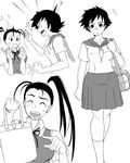  antenna_hair bag breasts comic duffel_bag fighting_stance greyscale ibuki_(street_fighter) long_hair makoto_(street_fighter) medium_breasts monochrome multiple_girls ponytail school_uniform serafuku short_hair silent_comic small_breasts street_fighter suta_furachina walking 