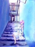  alley aria aria_pokoteng blue blush_stickers cat closed_eyes coach_(artist) gate hair_tubes hallway mizunashi_akari no_hat no_headwear perspective petting pink_hair ripples sample short_hair_with_long_locks sidelocks sitting sitting_on_stairs smile soaking_feet stairs tied_skirt uniform water 