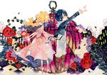  1girl alternate_costume boots bug butterfly cage dress flower harikamo insect jacket nia_teppelin pink_dress rose simon tengen_toppa_gurren_lagann tengen_toppa_gurren_lagann:_parallel_works traditional_media watercolor_(medium) younger 