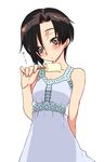  black_hair blush brown_eyes dress food highres kobayakawa_rinko love_plus nagy popsicle short_hair solo 