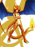  blue_eyes charizard fire flame gen_1_pokemon kissets moemon personification pokemon red_hair solo tail wings 