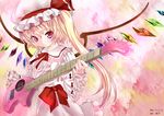  1girl bad_id bad_pixiv_id colorized flandre_scarlet frills gathers guitar highres instrument kiira one_side_up smile solo touhou wings 