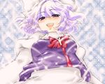  bad_id bad_pixiv_id from_below happy hat lavender_hair letty_whiterock minchu open_mouth purple_eyes short_hair smile solo touhou 