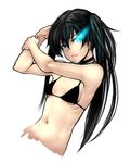  bikini_top black_hair black_rock_shooter black_rock_shooter_(character) blue_eyes flat_chest long_hair simple_background solo tobimaru twintails 