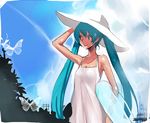  aqua_eyes aqua_hair bad_id bad_pixiv_id bug butterfly day dress hand_on_headwear hat hatsune_miku innertube insect long_hair smile solo sun_hat sundress takahashi twintails very_long_hair vocaloid 