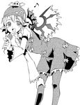  animal_ears eighth_note greyscale kannazuki_hato leaning_forward microphone monochrome music musical_note mystia_lorelei pantyhose short_hair simple_background singing solo touhou wings x_x 