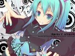  aqua_eyes aqua_hair grin hatsune_miku koumei_(harmonizer) long_hair musical_note skirt smile solo thighhighs vocaloid 