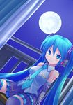  aqua_eyes aqua_hair bad_id bad_pixiv_id curtains detached_sleeves full_moon hatsune_miku headset long_hair moon necktie night railing sabino_itaru sitting skirt solo thighhighs twintails very_long_hair vocaloid 