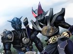  belt dutch_angle horns kamen_rider kamen_rider_den-o_(series) kamen_rider_new_den-o male_focus multiple_boys obui teddy_(den-o) 